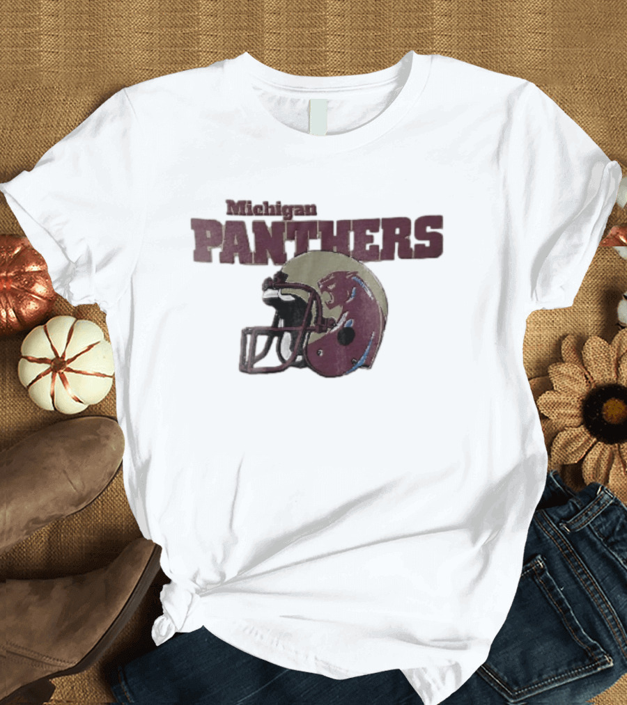 Panthers Vintage Helmet With Michigan Team Name Distressed T-Shirt