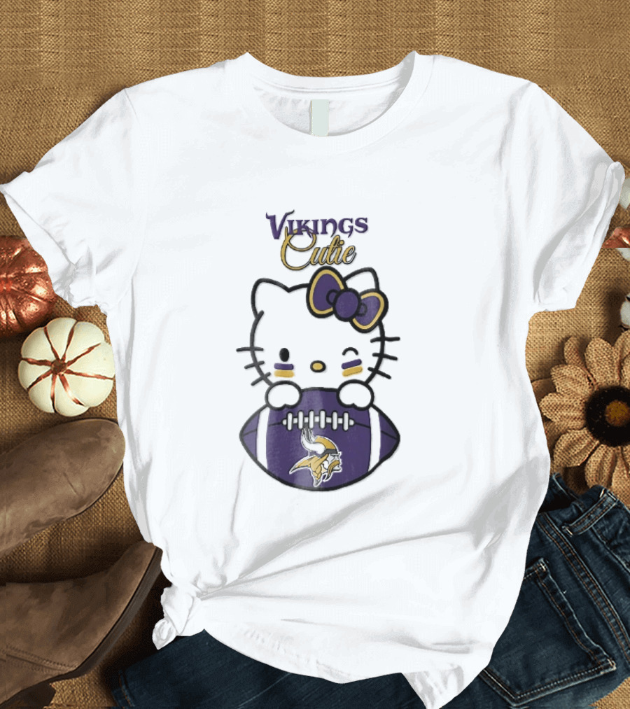 Vikings Cutie Cartoon Cat Bow Minnesota Football T-Shirt