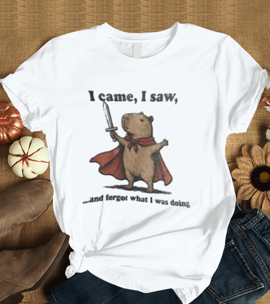 I Came I Saw Capybara Wearing Red Cape Holding Sword Forgot What I Was Doing T-Shirt