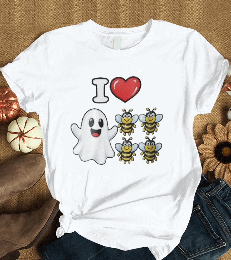 I Love Heart Ghost Honeybees Fun Halloween Cute T-Shirt