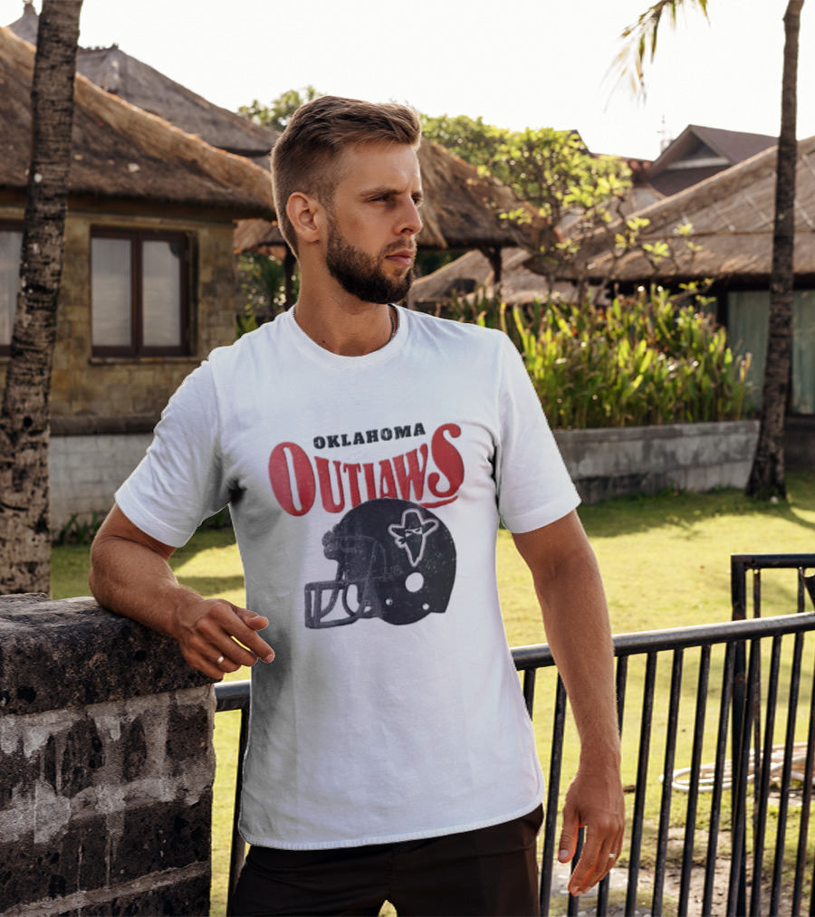 Oklahoma Outlaws Distressed Black Helmet Masked Bandit 2025 T-Shirt