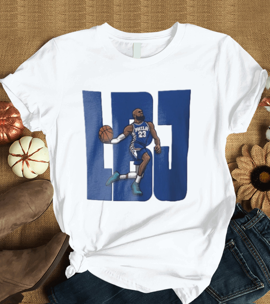Philadelphia 76ers Phila 23 Cartoon Caricature Basketball Player Dribbling Lbj T-Shirt