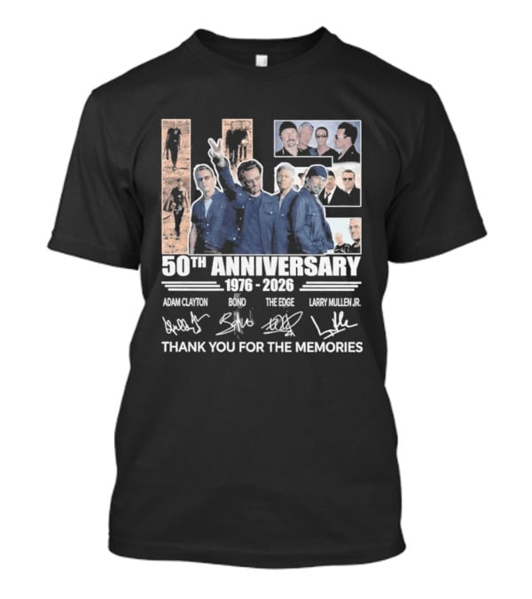 U2 50th Anniversary 1976 2026 Thank You For The Memories Adam Clayton Bono The Edge Larry Mullen Jr T-Shirt