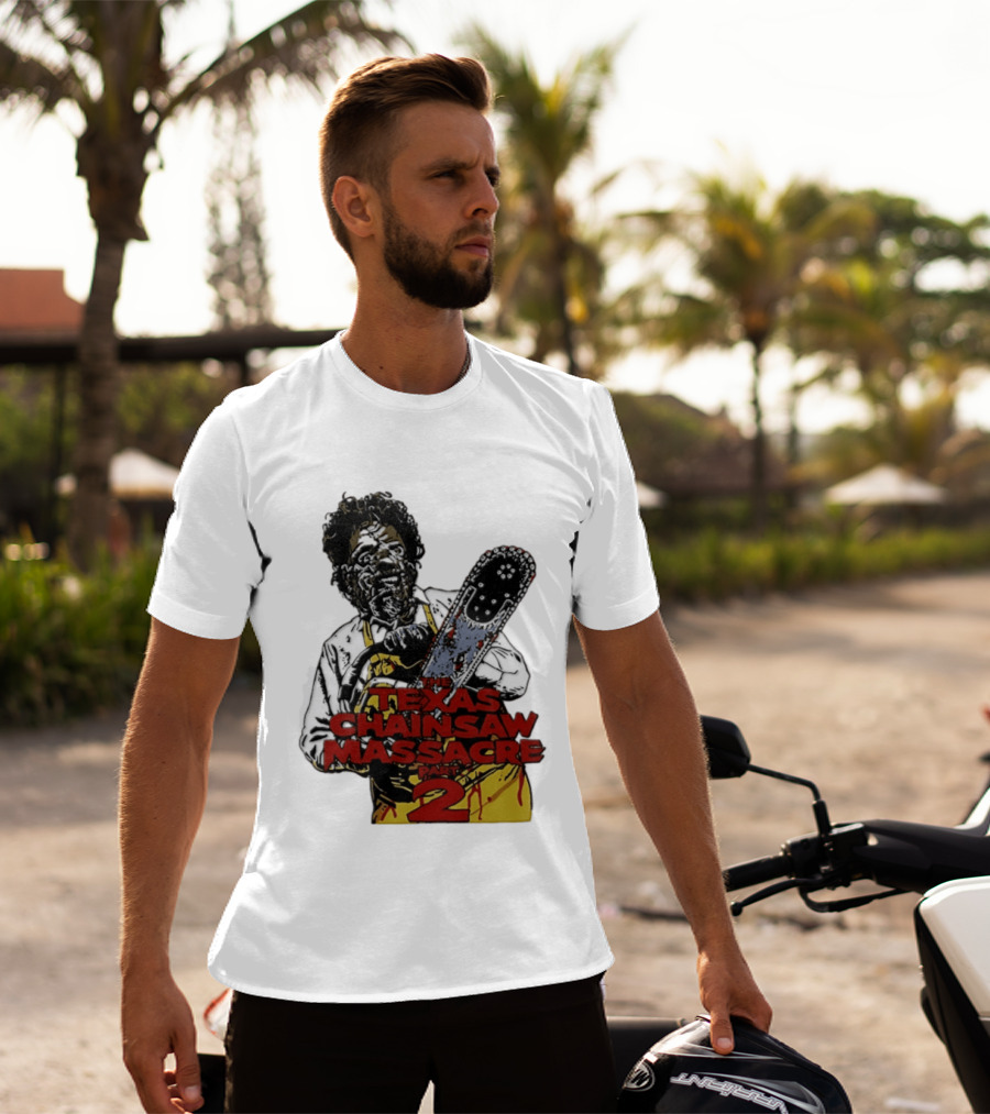 Texas Chainsaw Massacre Part 2 Leatherface Villain Bloody Chainsaw T-Shirt