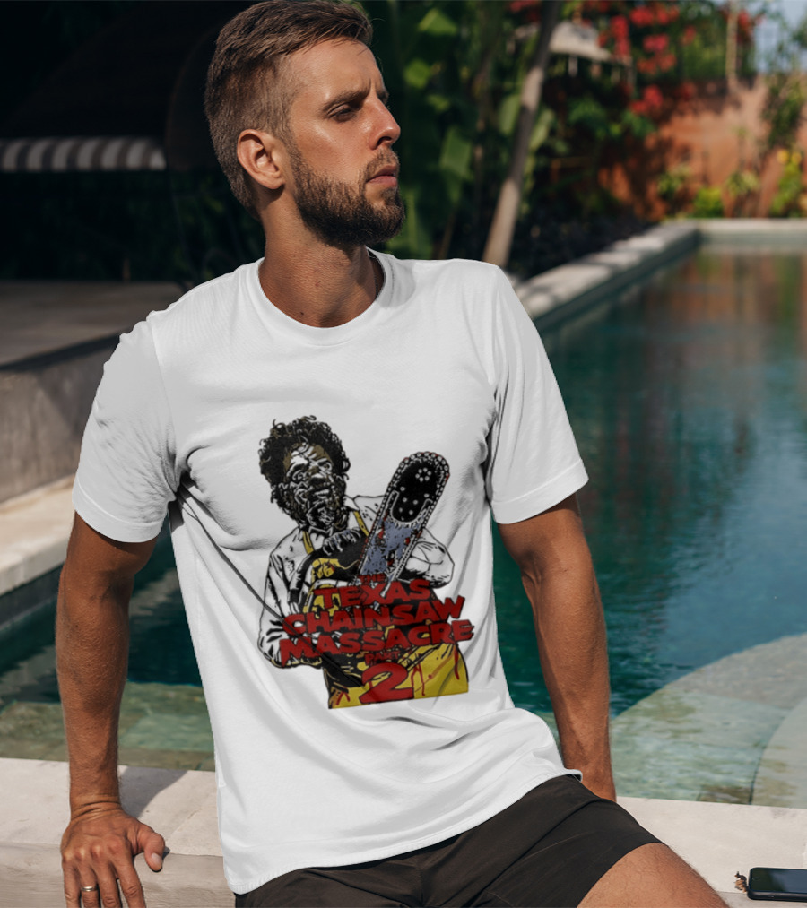 Texas Chainsaw Massacre Part 2 Leatherface Villain Bloody Chainsaw T-Shirt