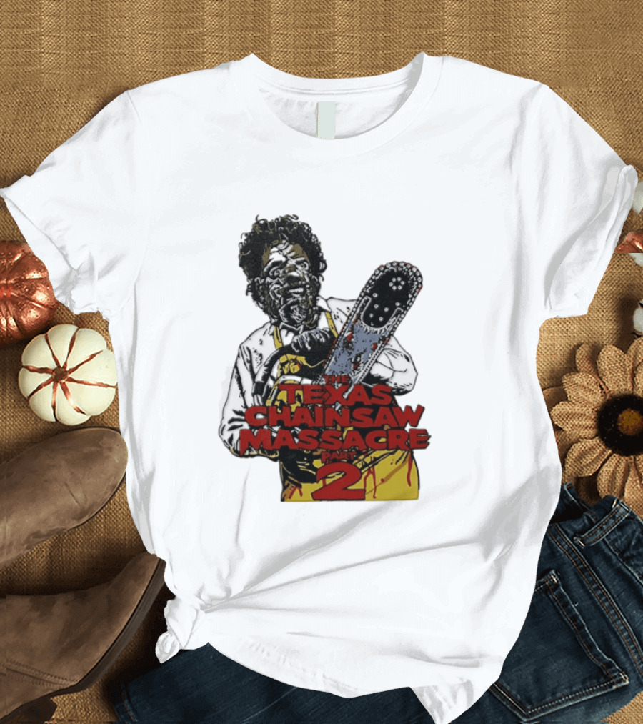 Texas Chainsaw Massacre Part 2 Leatherface Villain Bloody Chainsaw T-Shirt
