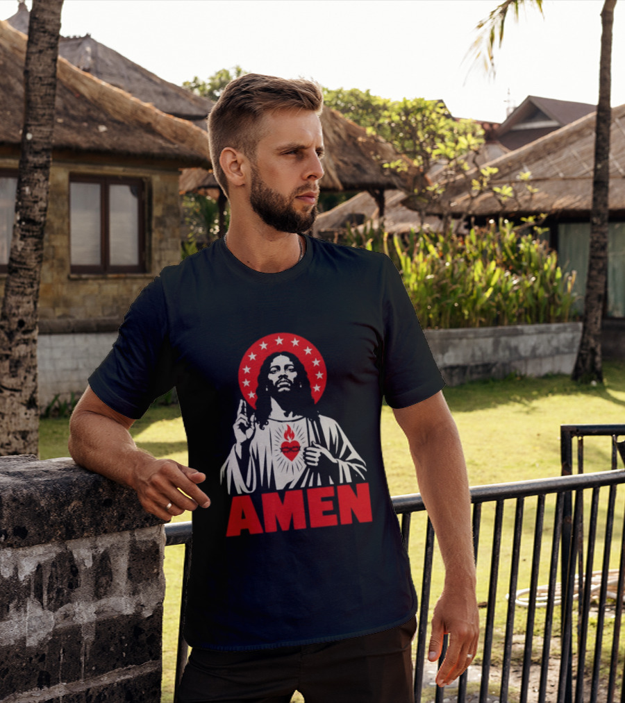 Amen Christ Ain't White Red Stars Iconic Representation T-Shirt