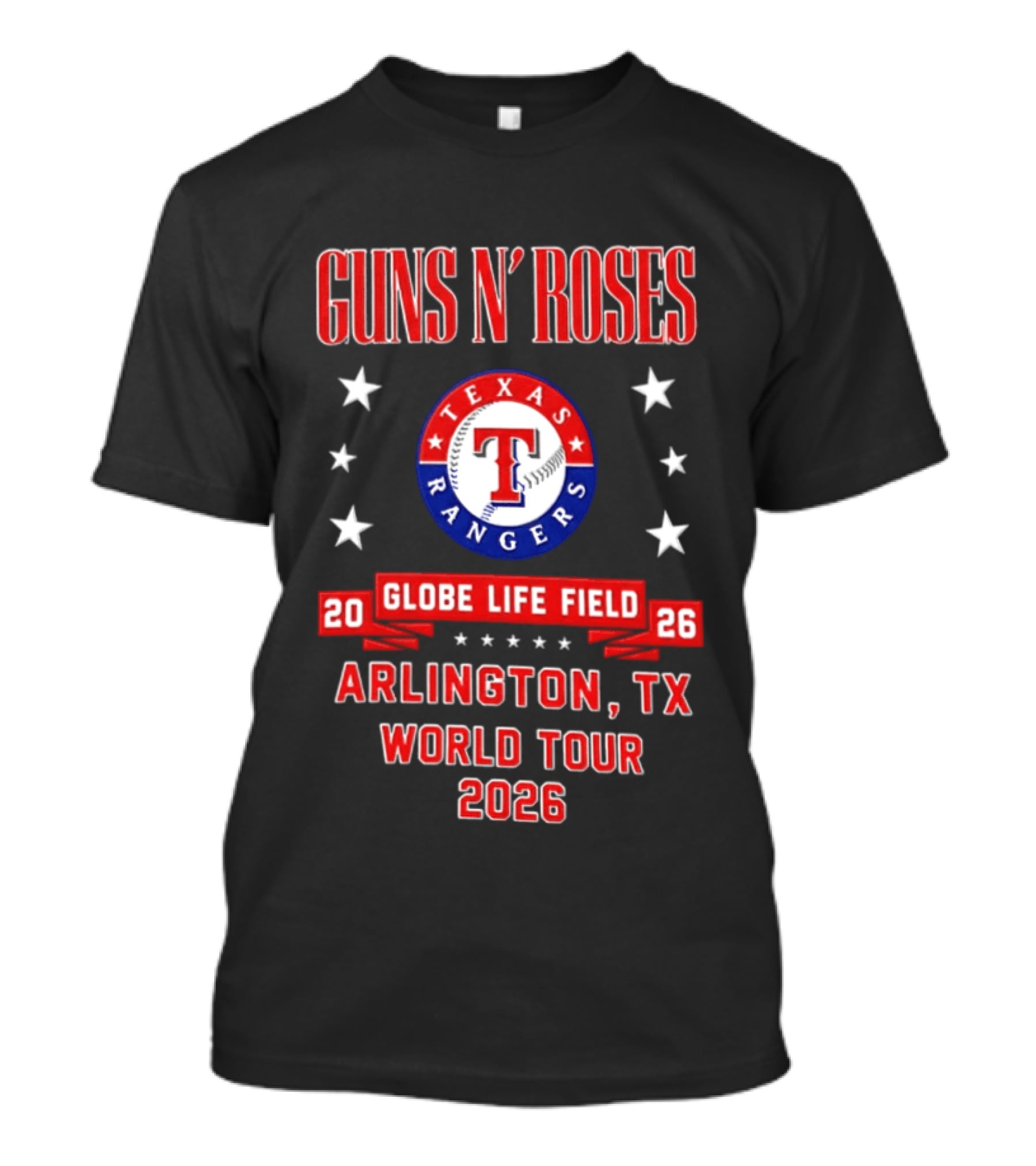 Guns N' Roses Texas Rangers Globe Life Field Arlington TX World Tour 2026 T-Shirt