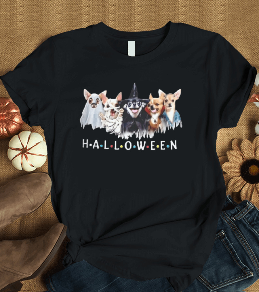 Halloween Five Chihuahuas Ghost Mummy Witch Vampire Costumes T-Shirt