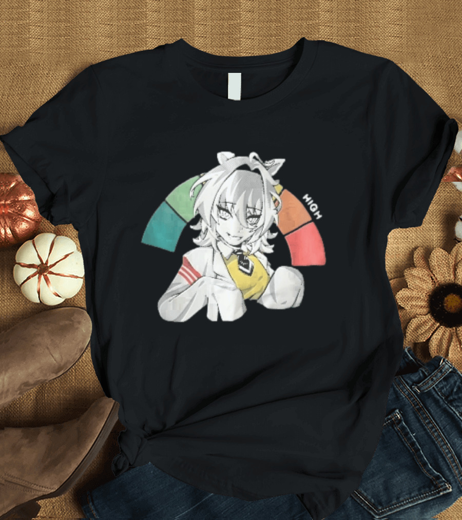 High Anime Cat Girl White Hair Threat Meter Gauge T-Shirt