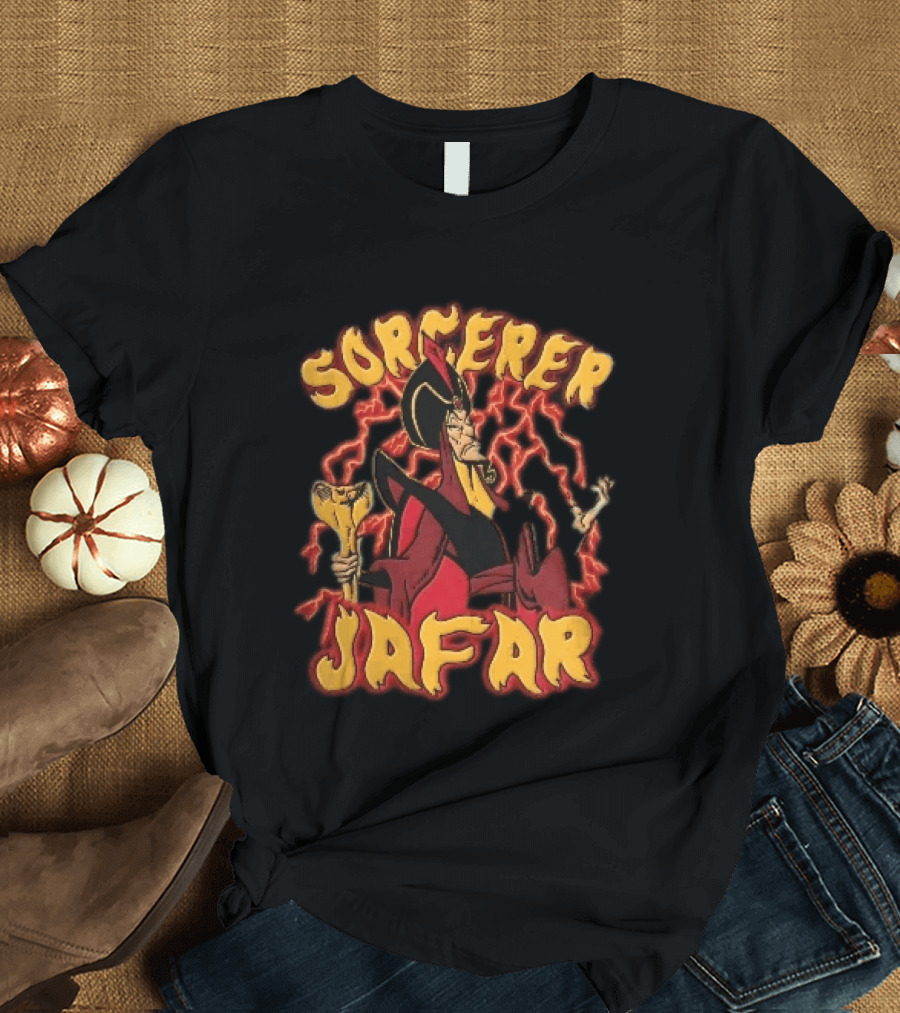 Sorcerer Jafar Holding Cobra Staff Red Lightning Disney Cartoon T-Shirt