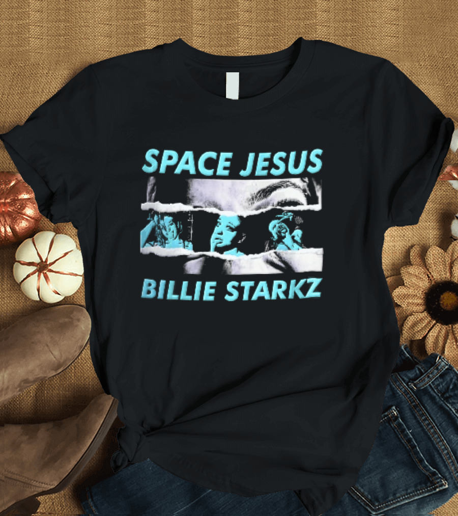 Space Jesus Billie Starkz Cyan Female Portraits T-Shirt