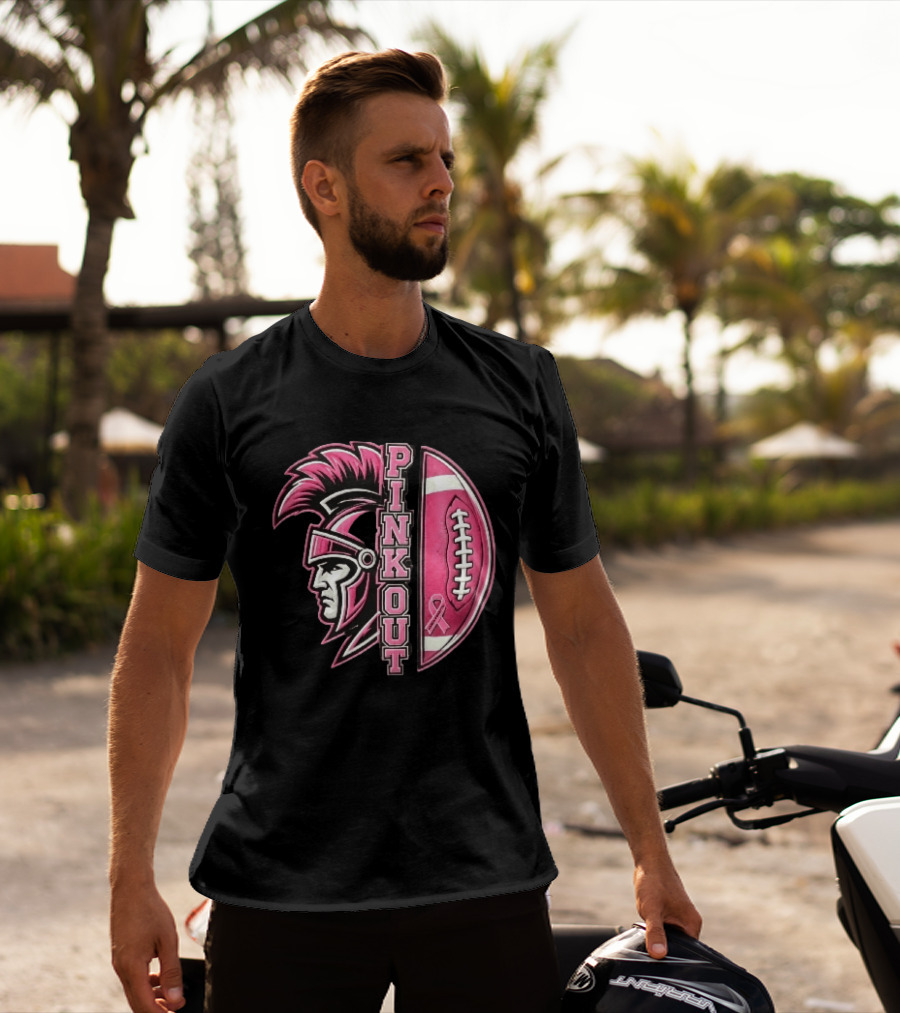 Maroa Forsyth Trojans Pink Out Football Helmet Breast Cancer Awareness Ribbon T-Shirt