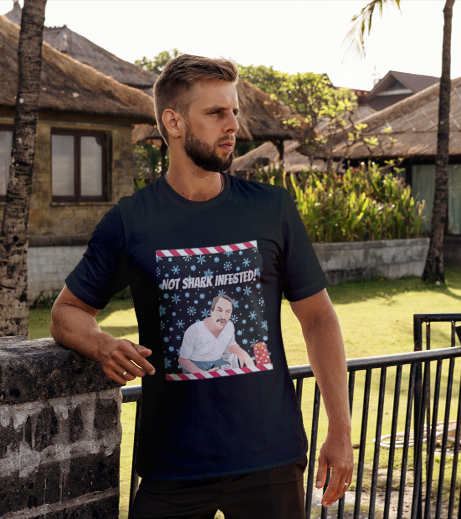 Not Shark Infested Mustache Man Snowflakes Wrapped Present T-Shirt