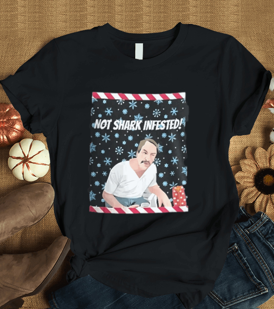 Not Shark Infested Mustache Man Snowflakes Wrapped Present T-Shirt