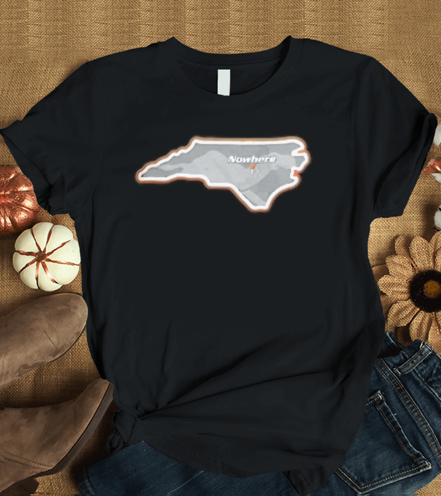 Nowhere North Carolina State Orange White Border Location Pin T-Shirt
