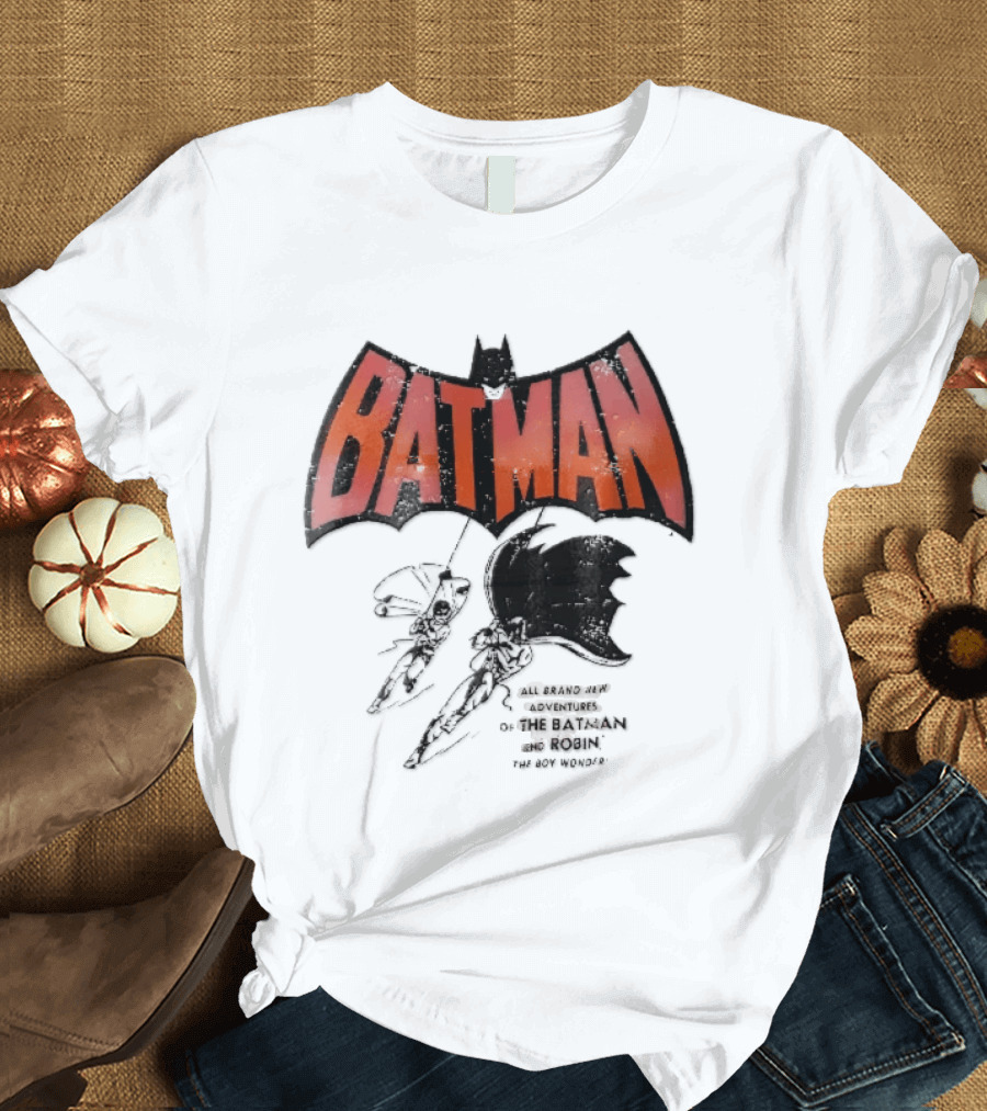 Batman All Brand New Adventures The And Robin Boy Wonder Distressed Line Swinging Capes T-Shirt