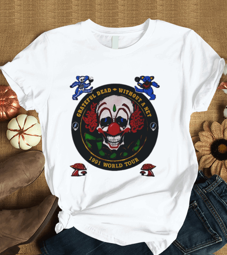 Grateful Dead Clown Skull Without A Net 1991 World Tour Dancing Bear T-Shirt