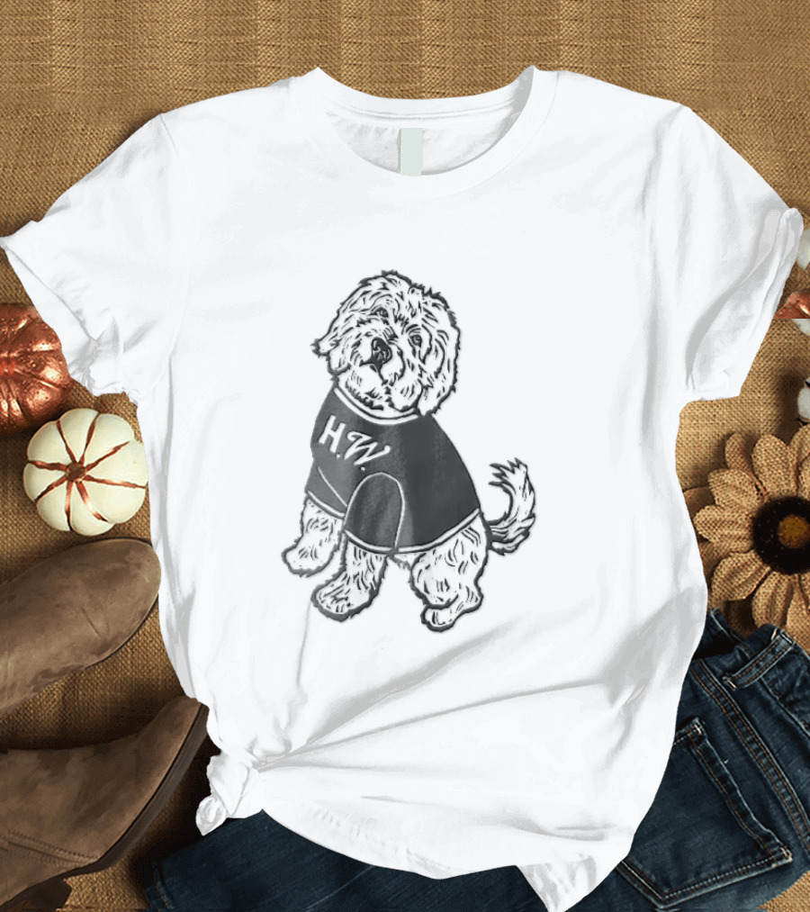 Hw Black White Line Fluffy Dog Sitting T-Shirt