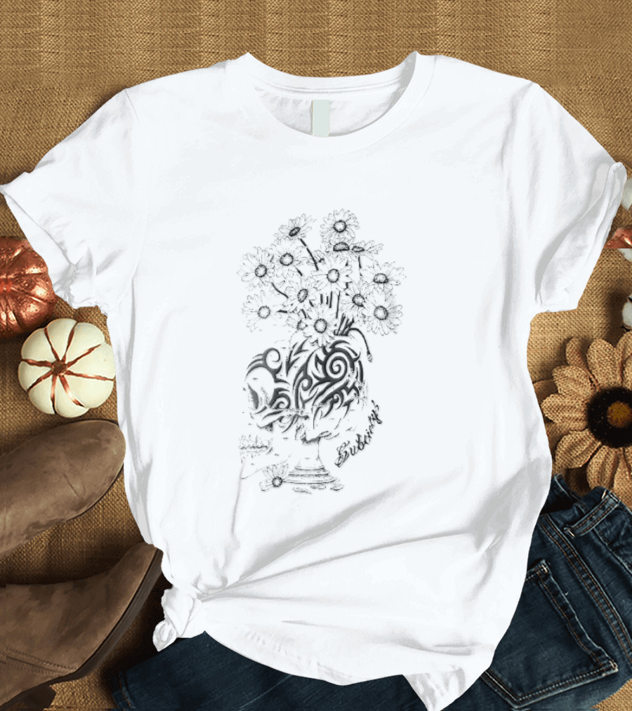 Subciety Tribal Skull Goblet With Daisy Flowers Line T-Shirt