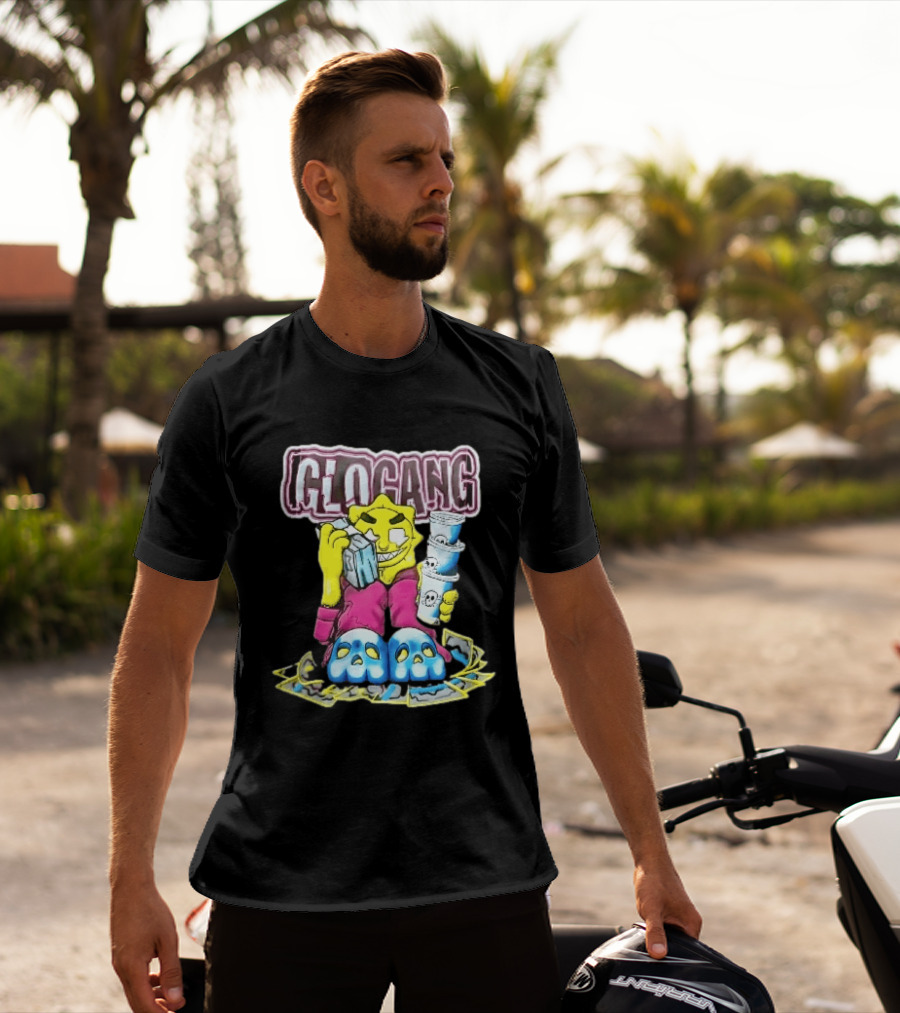 Glo Gang Cartoon Sun Money Double Cups Skull Slippers T-Shirt