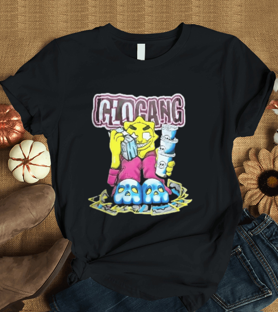 Glo Gang Cartoon Sun Money Double Cups Skull Slippers T-Shirt