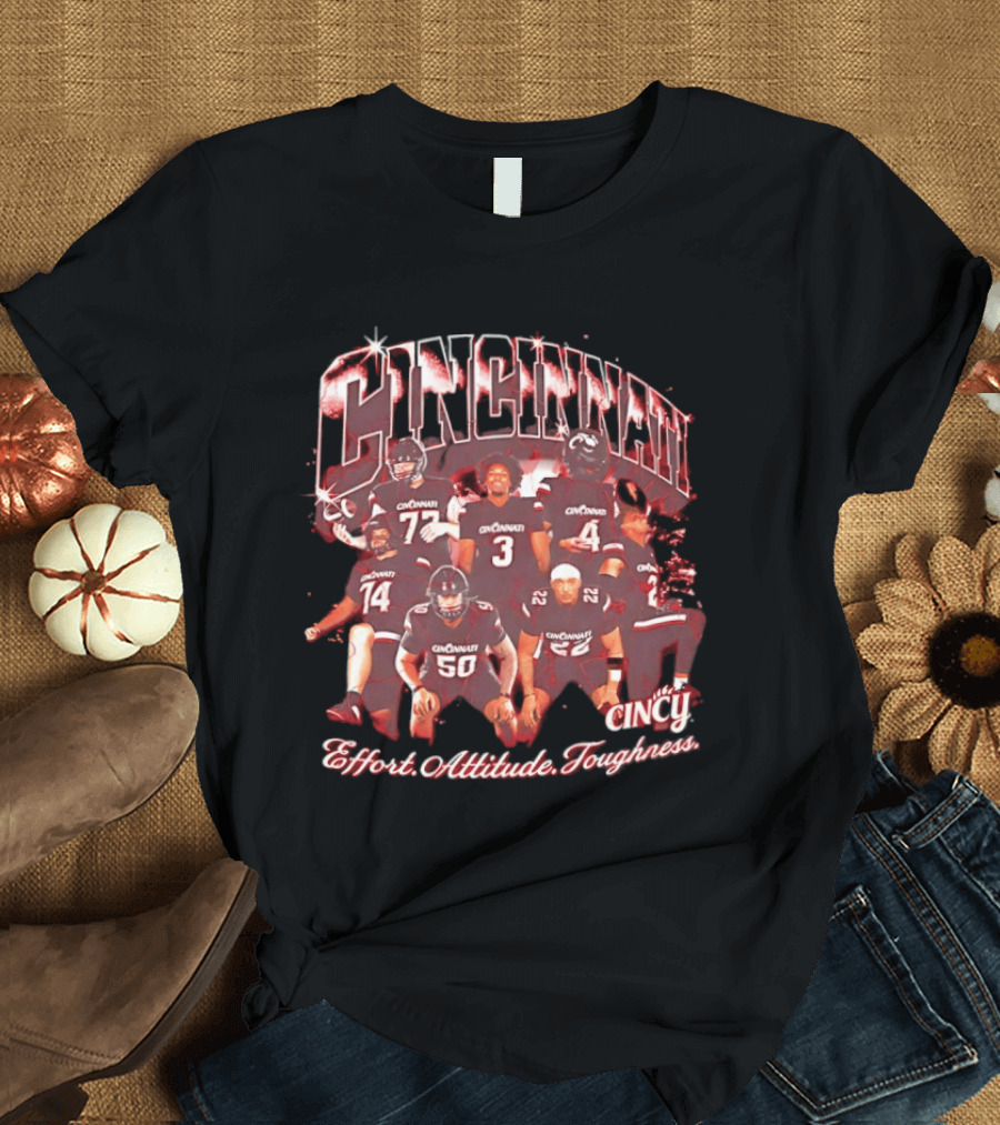 Cincinnati Bearcats Effort Attitude Toughness NCAA College Football Team Collage T-Shirt