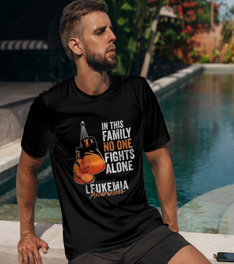 In This Family No One Fights Alone Leukemia Awareness Orange Boxing Gloves T-Shirt