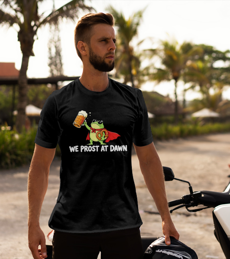 Frog With Beer And Pretzel We Prost At Dawn Superhero Cape T-Shirt
