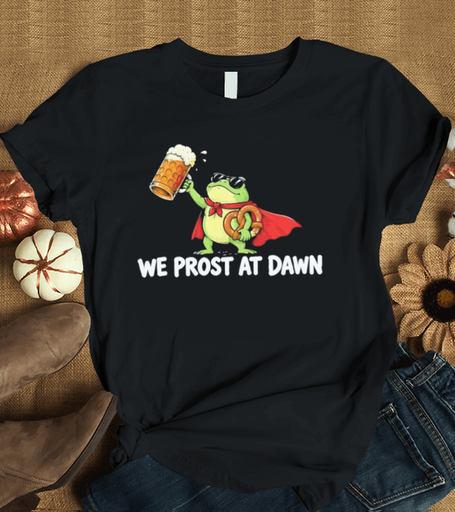Frog With Beer And Pretzel We Prost At Dawn Superhero Cape T-Shirt