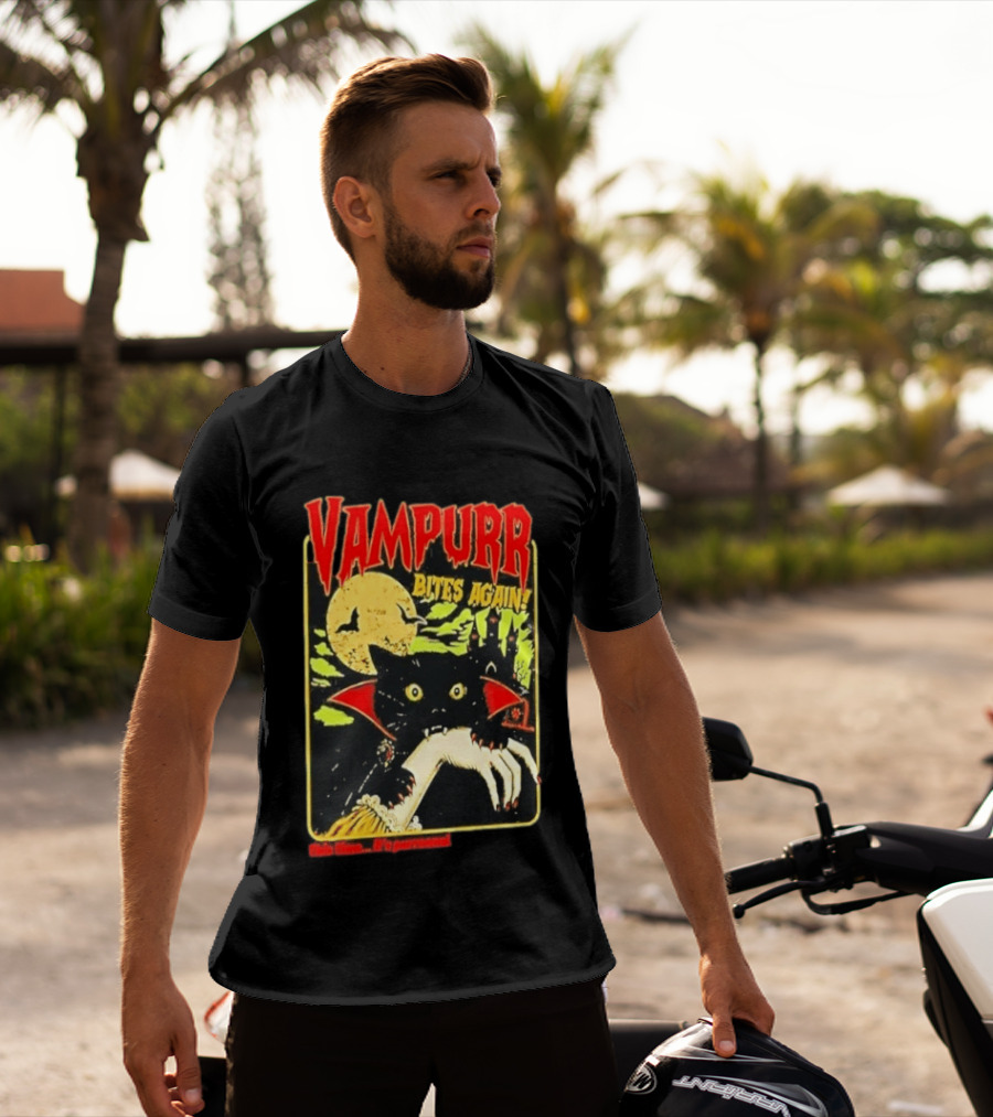 Vampurr Bites Again This Time It's Purrsonal Vintage Horror Cat Moon And Castle T-Shirt