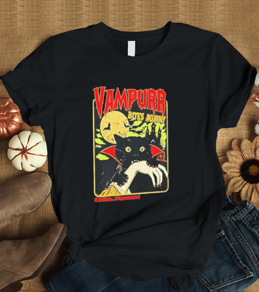 Vampurr Bites Again This Time It's Purrsonal Vintage Horror Cat Moon And Castle T-Shirt