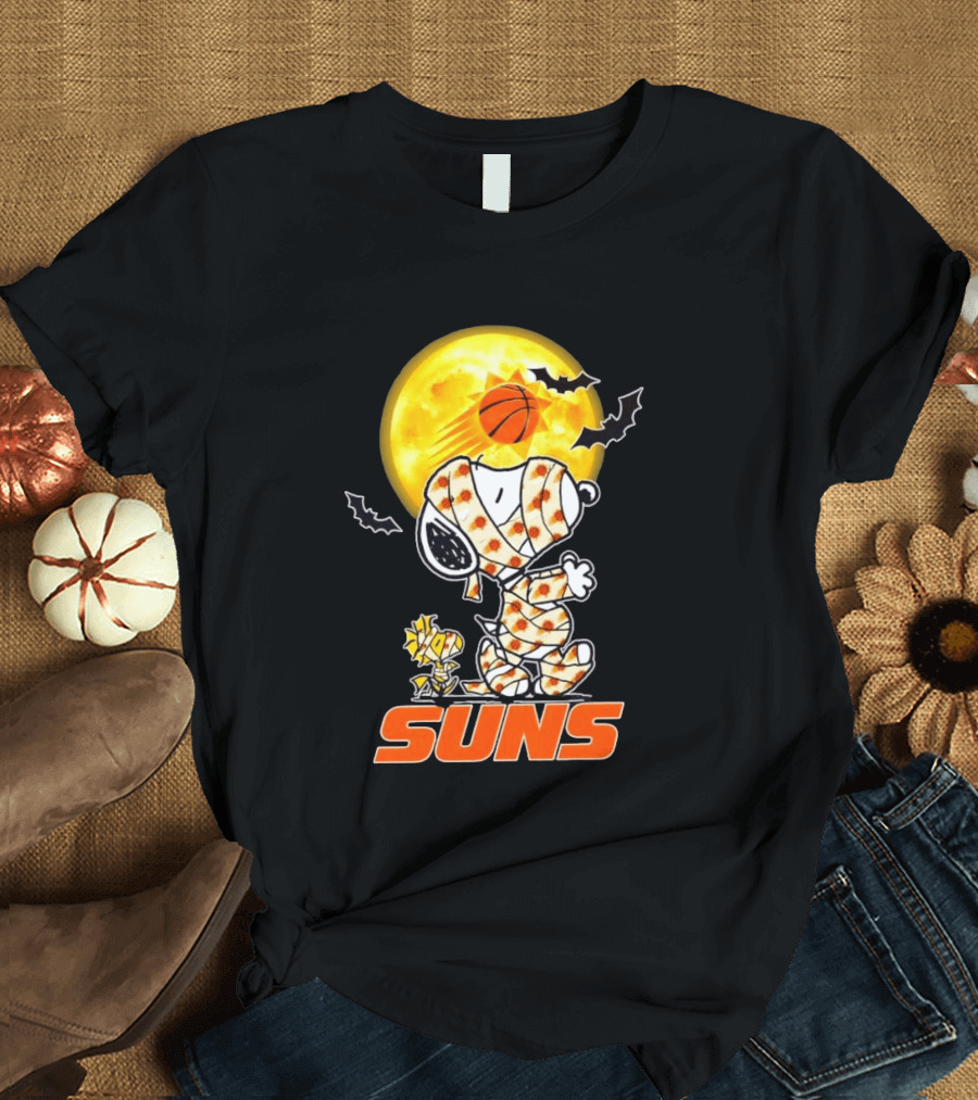 Phoenix Suns Halloween Snoopy Woodstock Mummy Cosplay Moon Basketball Bats T-Shirt