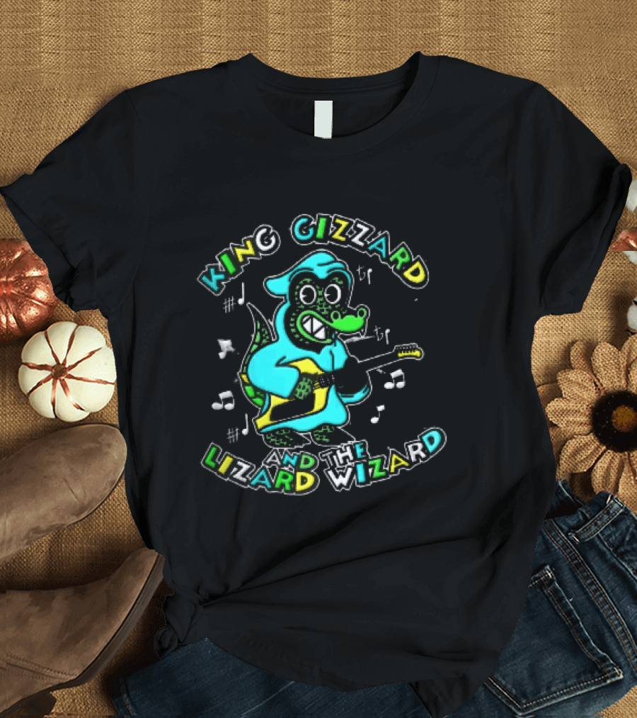 King Gizzard And The Lizard Wizard Cartoon Gator Hooded Playing Electric Guitar Tie Dye T-Shirt