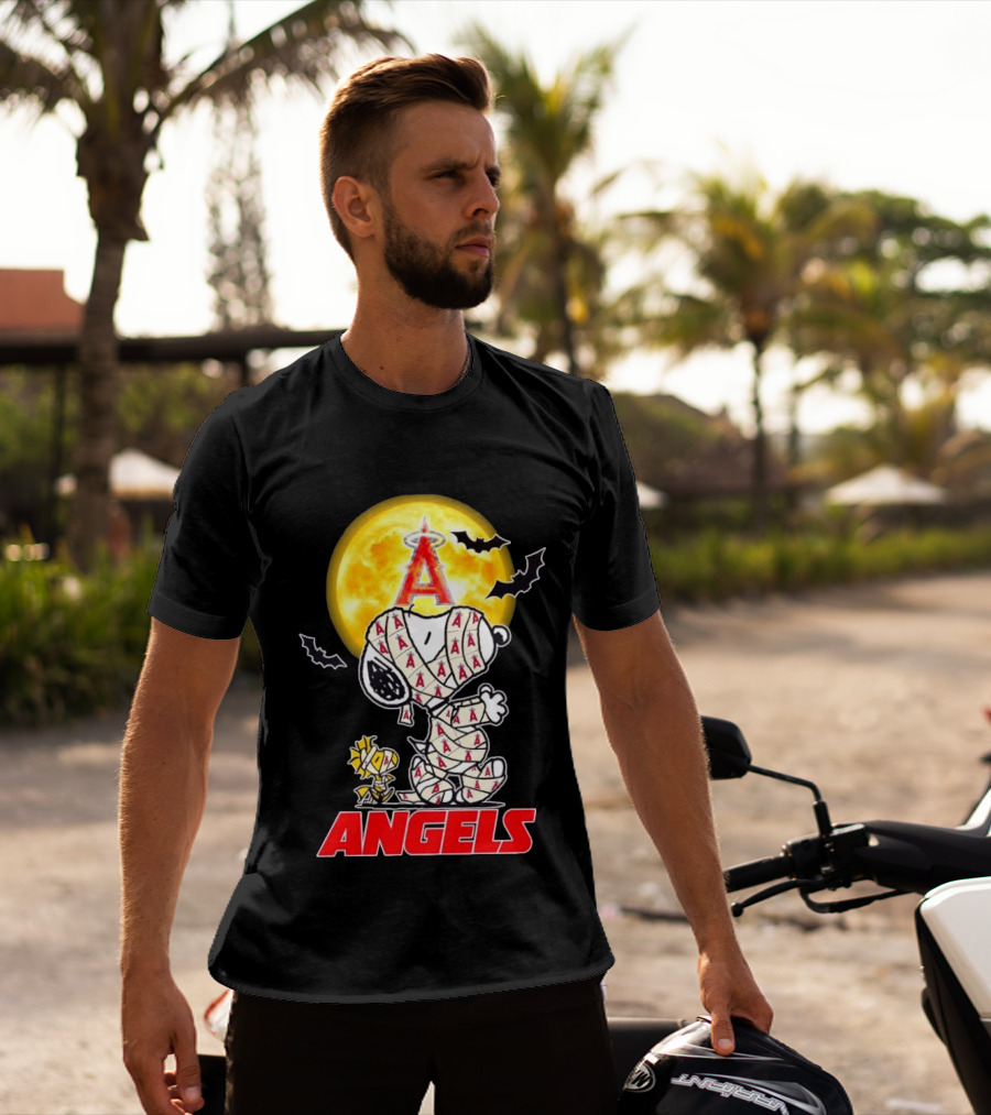 Snoopy Woodstock Mummy Halloween Los Angeles Angels Moon Bats T-Shirt