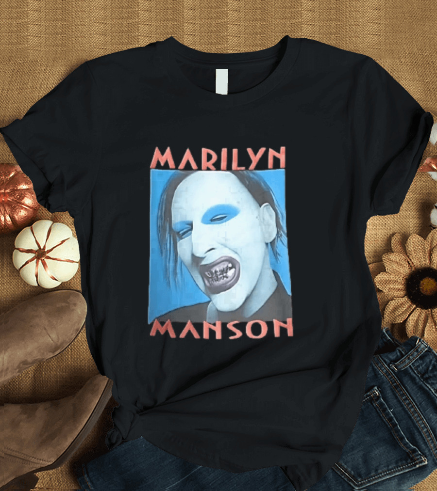 Marilyn Manson Blue Makeup Metallic Teeth Grimace T-Shirt