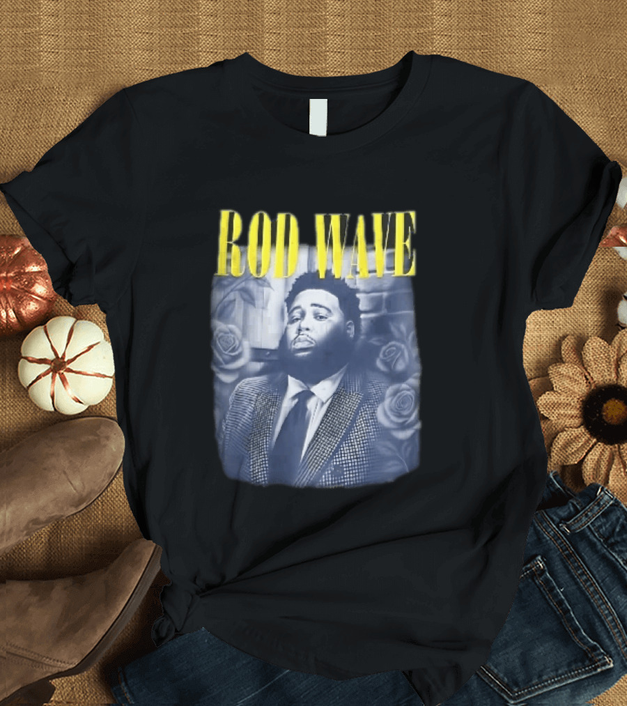 Rod Wave Yellow Bootleg Grayscale Suit Tie Roses Brick Wall T-Shirt
