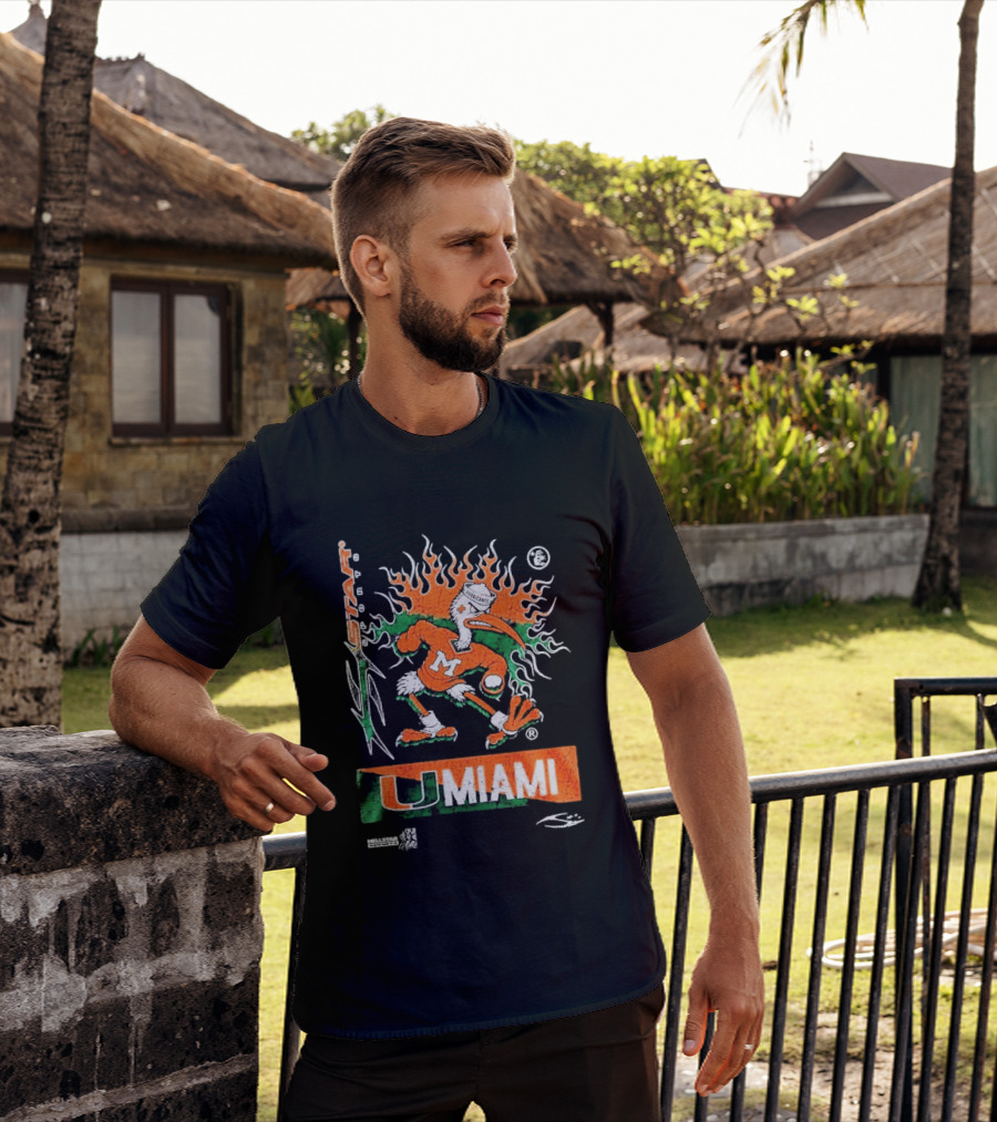 Miami Hurricanes Football U Miami X Hellstar Sports Flame Duck T-Shirt