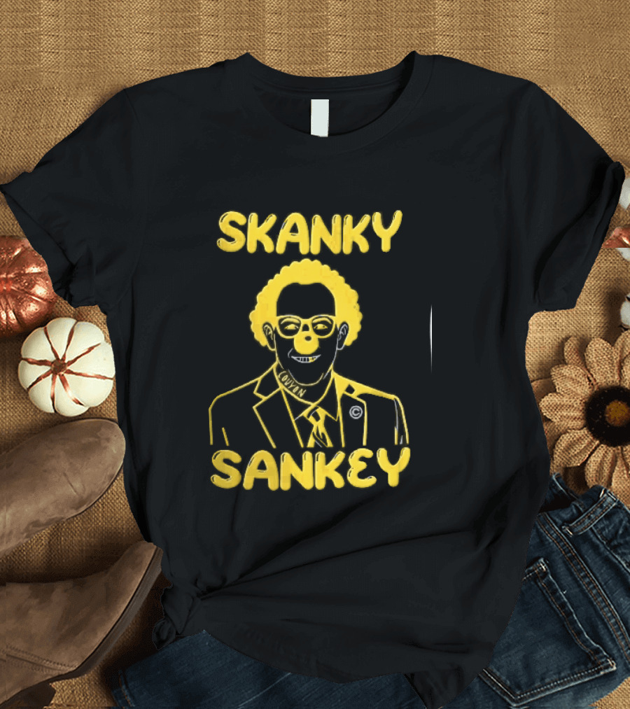 Skanky Sankey Couyon Clown Glasses Yellow Suit Caricature T-Shirt