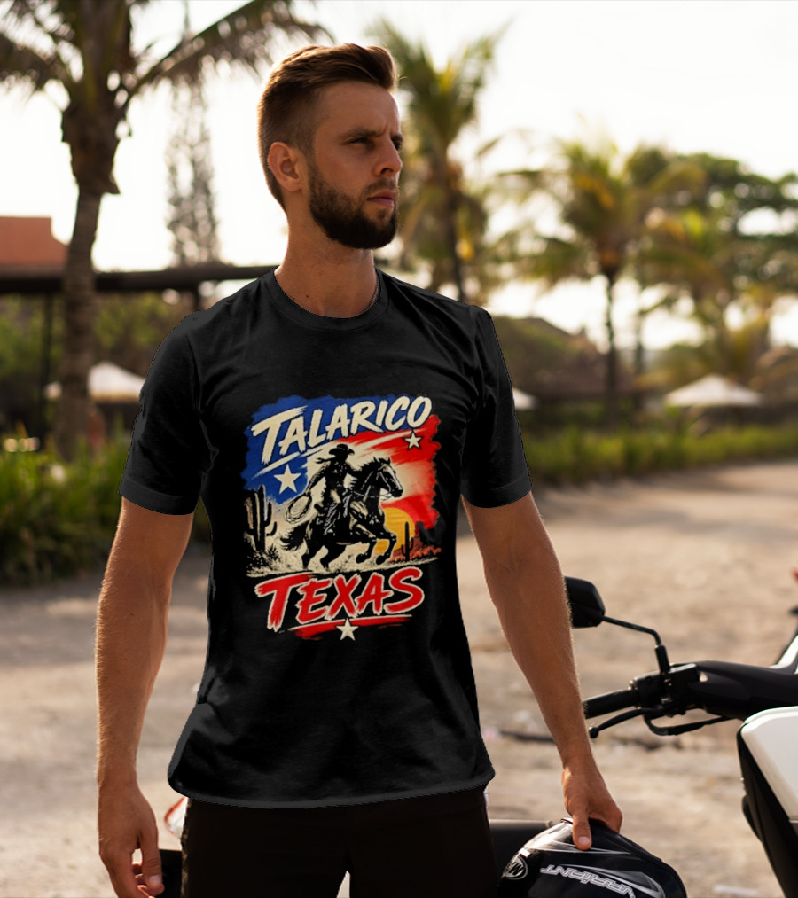 Talarico Texas Cowboy Riding Silhouette With Lone Star And Cactus T-Shirt