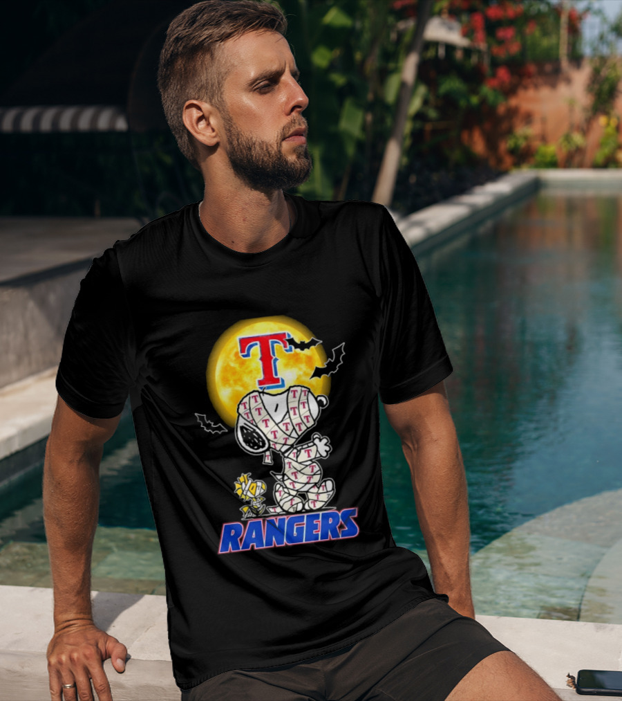 Texas Rangers Snoopy Woodstock Mummy Halloween Collaboration T-Shirt