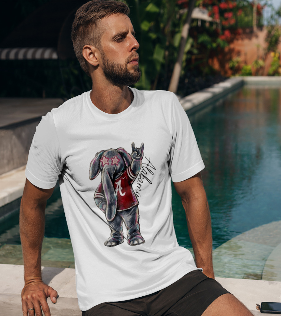 Alabama Crimson Tide Elephant Pink Star Glasses Hand Sign Sketch T-Shirt