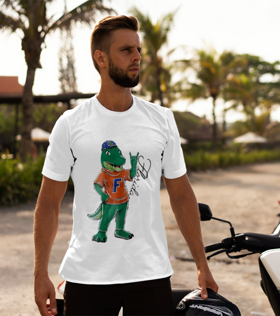 Florida Gators NCAA Albert Mascot Cartoon Alligator Raising Hand T-Shirt