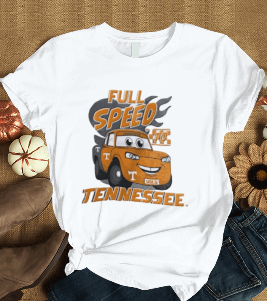 Full Speed Tennessee Vols Truck Cartoon With Flames And Number Plate T-Shirt