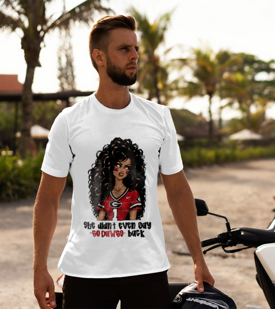 Georgia Bulldogs She Didn't Even Say Go Dawgs Cartoon Woman Curly Hair Red Jersey 706 T-Shirt
