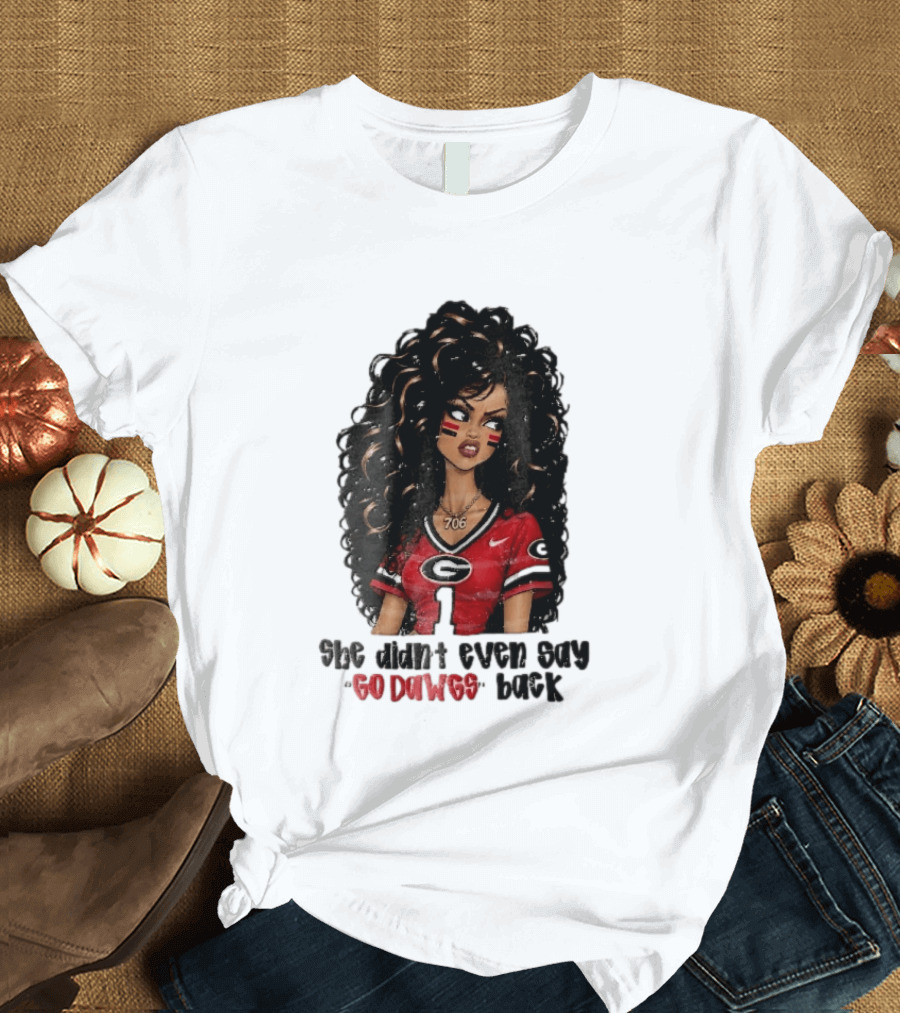 Georgia Bulldogs She Didn't Even Say Go Dawgs Cartoon Woman Curly Hair Red Jersey 706 T-Shirt