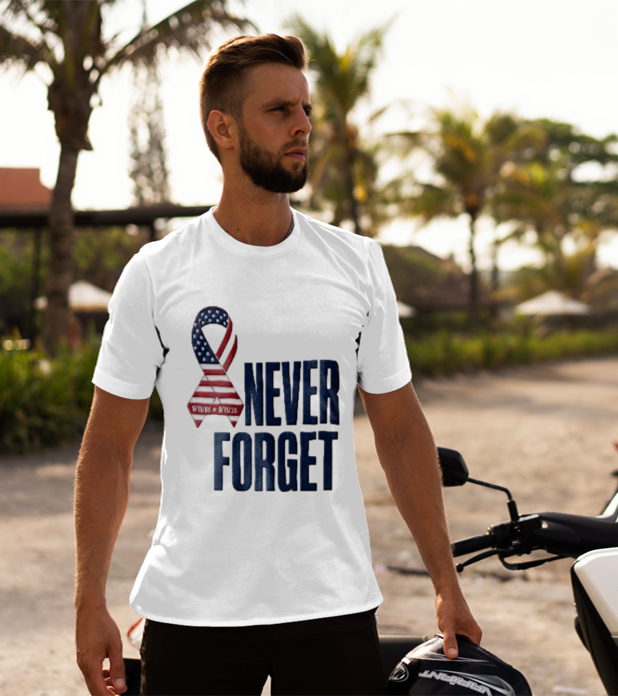 Never Forget 9/11 American Flag Awareness Ribbon T-Shirt