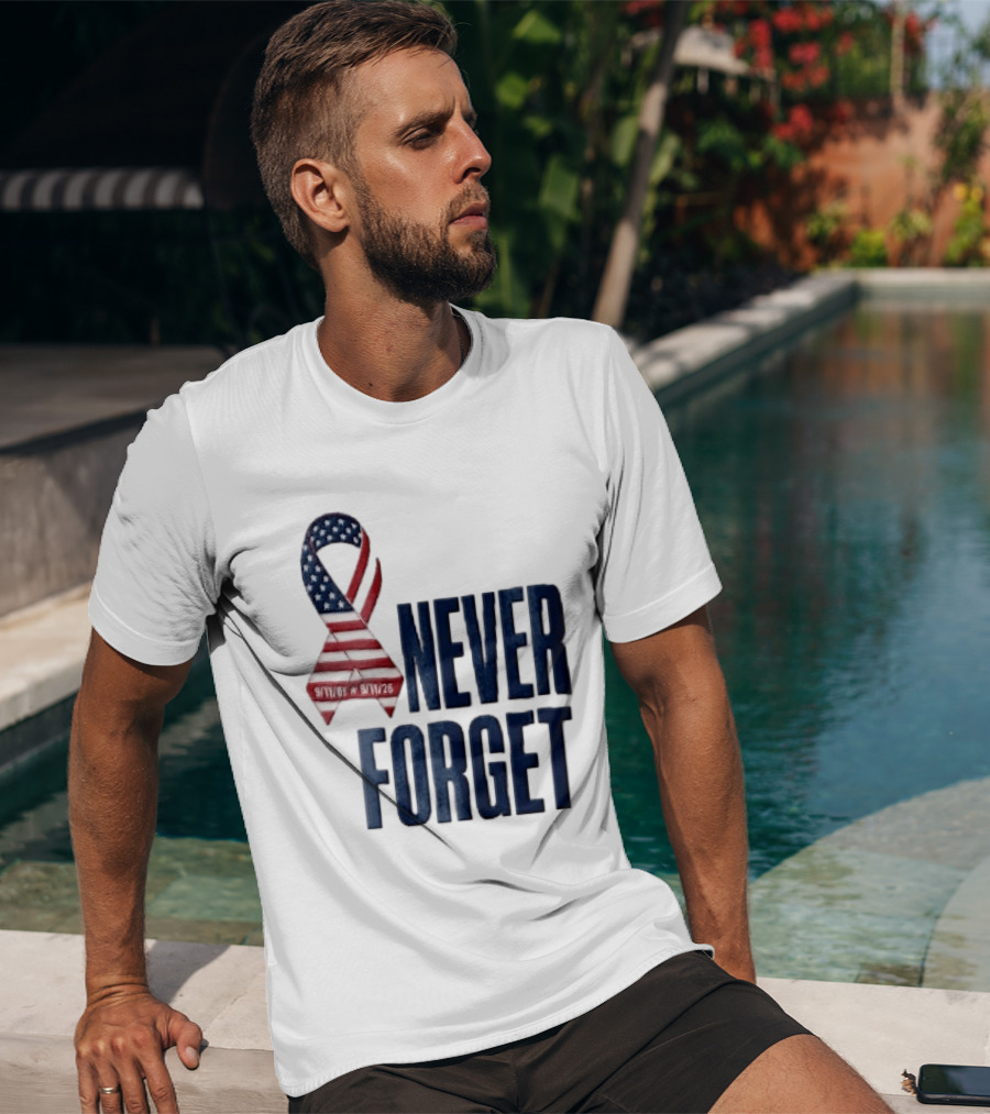 Never Forget 9/11 American Flag Awareness Ribbon T-Shirt