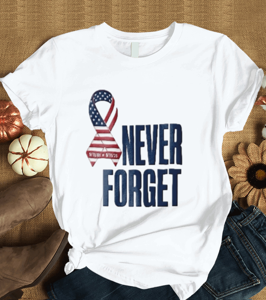 Never Forget 9/11 American Flag Awareness Ribbon T-Shirt