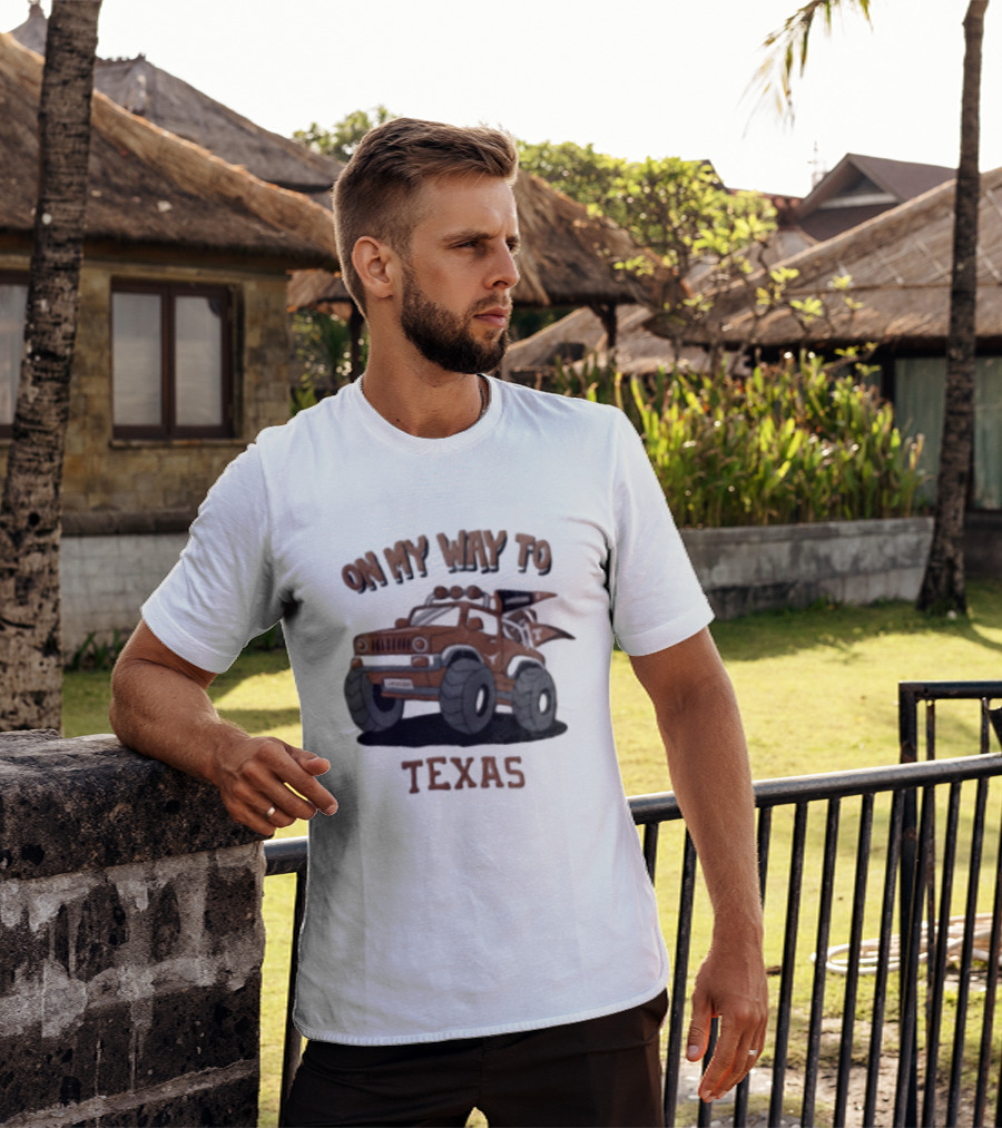 On My Way To Texas Monster Truck Longhorns T-Shirt